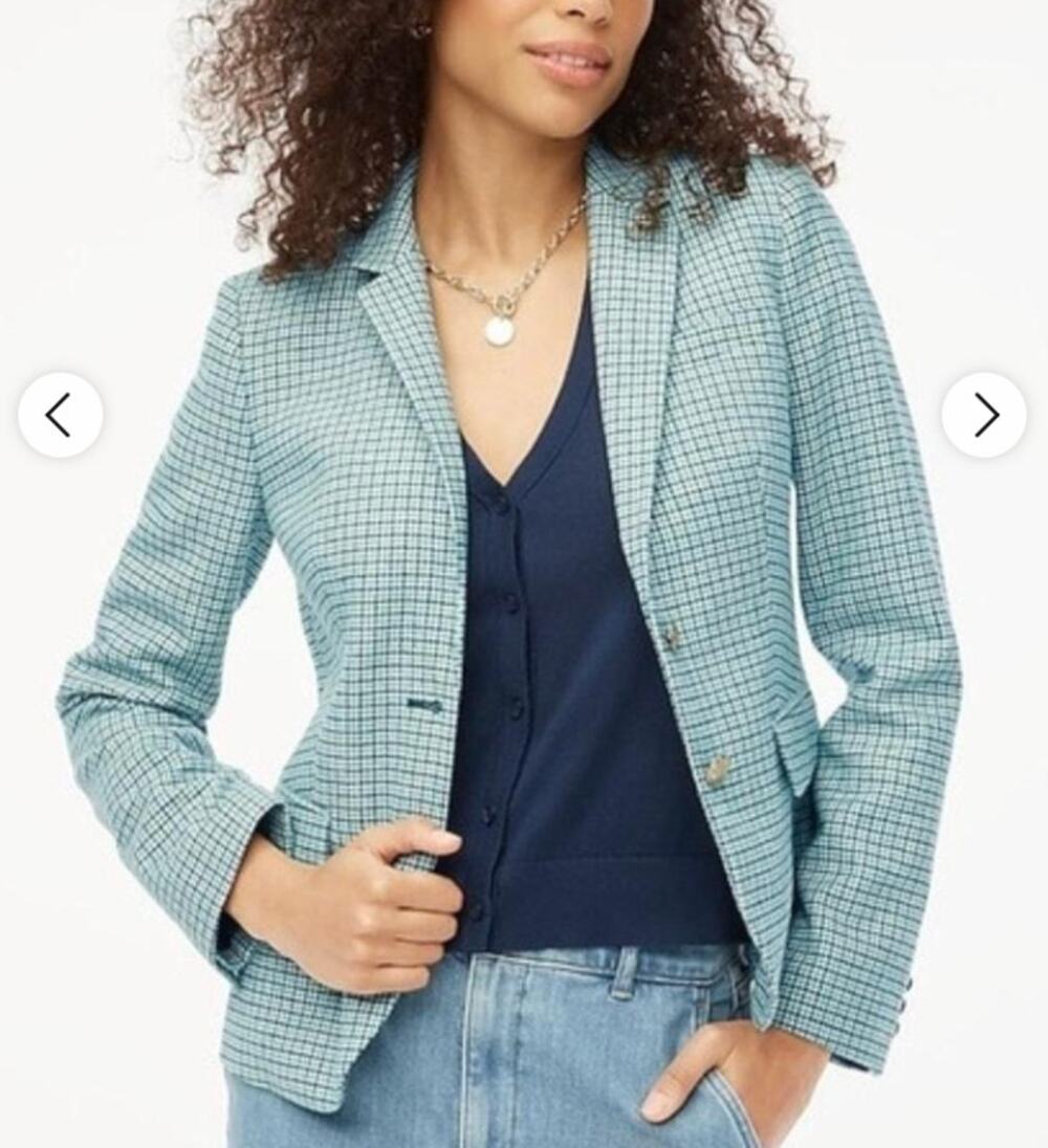 J. Crew Herringbone Wool Blend Schoolboy Blazer Jacket Green 14